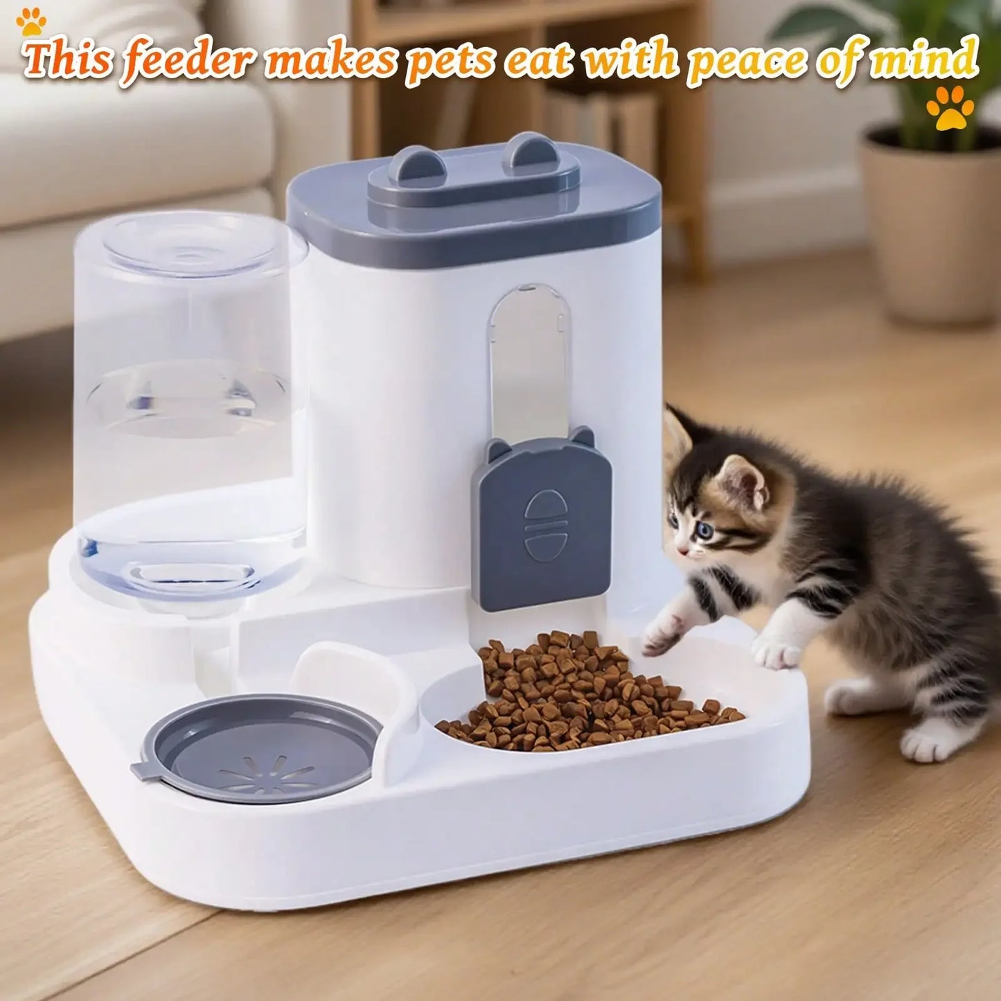 Automatic Cat Feeder And Water Dispenser In Set With Pet Food Bowl,Gravity Dog Waterer And Food Feeder For Small Medium Dog Cat