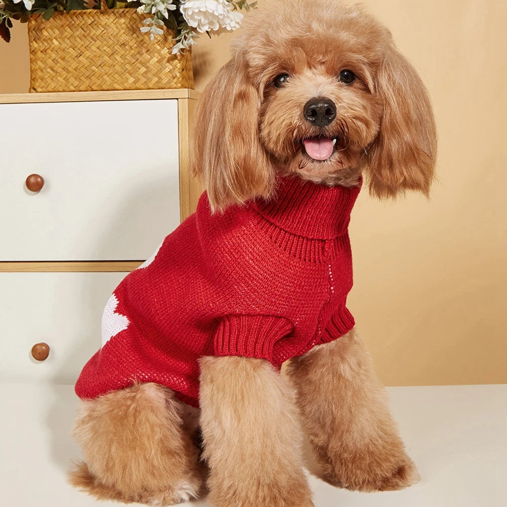 Cute Dog Sweater Heart Pattern Warm Pet Jumper Cat Puppy Coat Jacket Winter Clothes High Collar Knitwear For Cat Small Big Dog