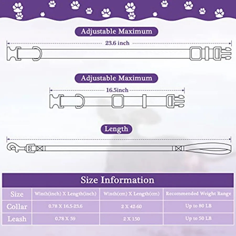 8 Pieces Dog Collar and Leash Set Nylon Adjustable Dog Collars and Leash Personalized Puppy Supplies for Small Medium Large Pet