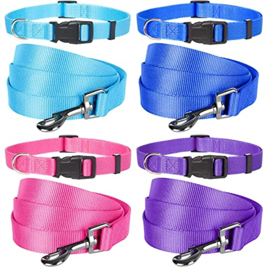 8 Pieces Dog Collar and Leash Set Nylon Adjustable Dog Collars and Leash Personalized Puppy Supplies for Small Medium Large Pet