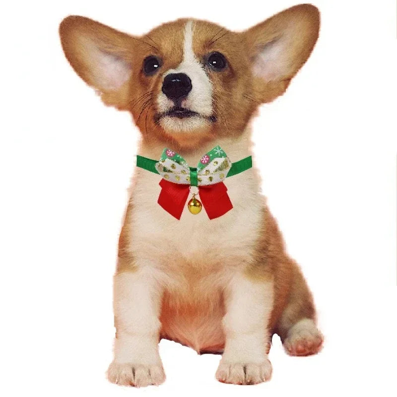 New Year's Christmas Pet Collar with Bell Cute Bow Tie Pet Cat Dog Collar Bow Tie Kitten Puppy Chihuahua Pug Collar
