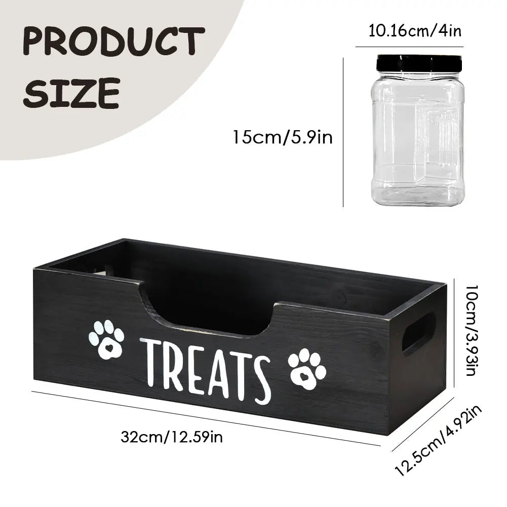 Wooden Dog Food Storage Holder with 3 Plastic Treat Jar Airtight Dog Treat Bin Large Capacity for Pet Gift Supply Accessories