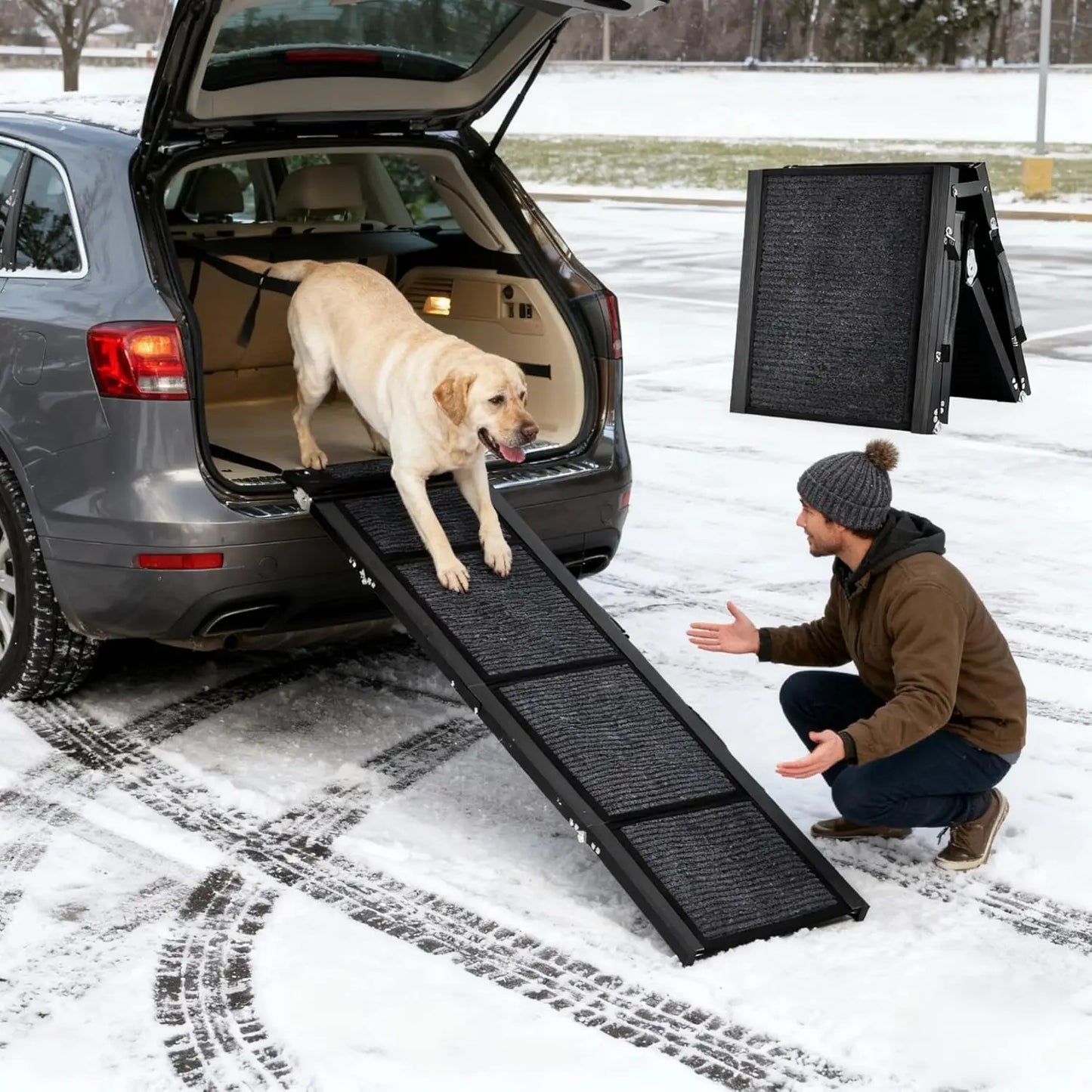 Dog Ramp for Car, Large Folding Pet Stair Ramps for Truck, SUV, Outdoor Dog Car Ramp for Medium & Large Dogs,Portable Pet Steps