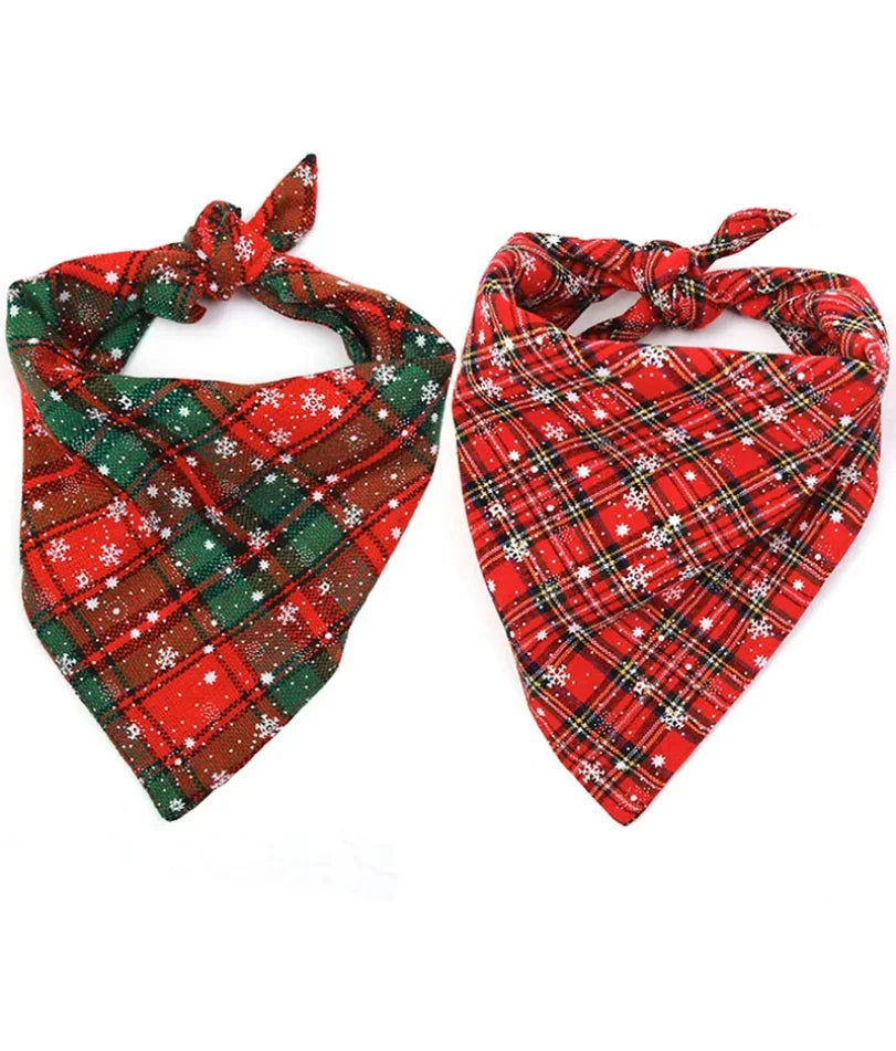 Dog Bandanas Large Pet Scarf Christmas Snow Print Dog Cotton Plaid WashableBow Ties Collar Cat Dog Scarf Large Dog Accessories