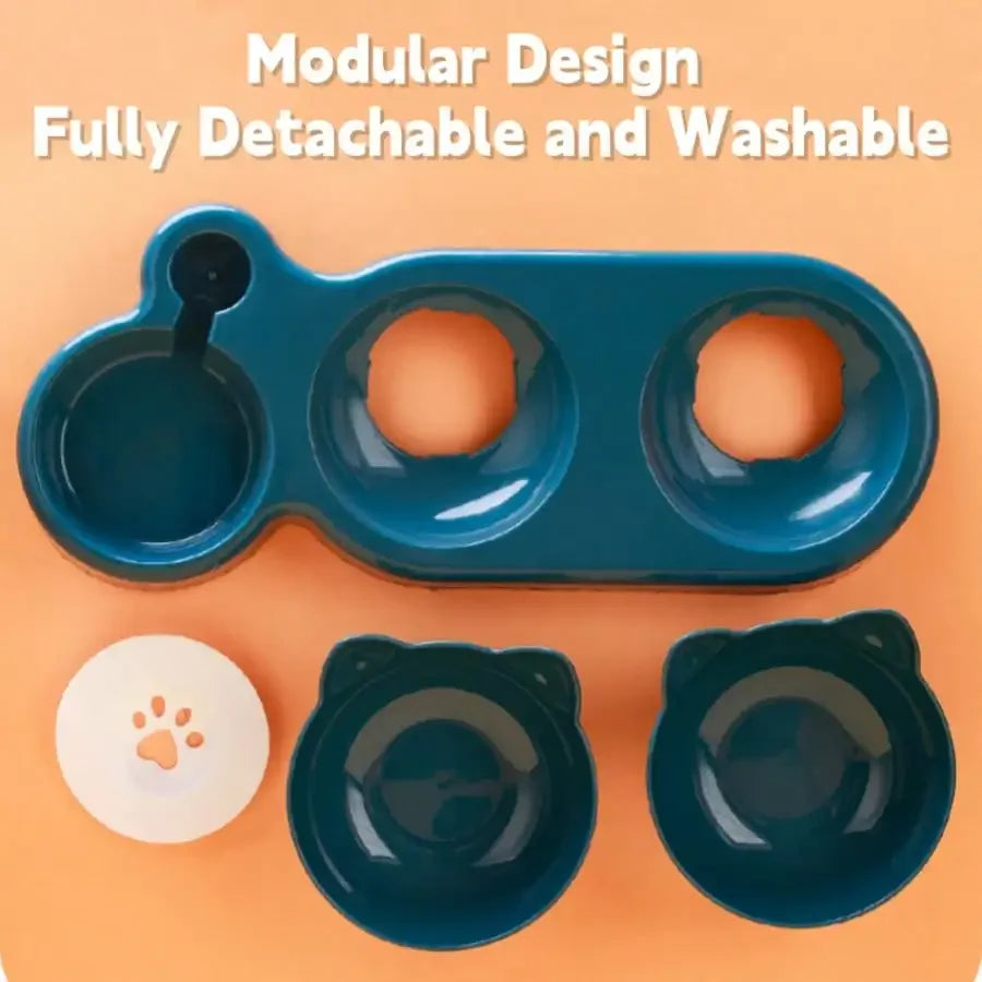 Triple Cat Bowls For Food And Water, Plastic Raised Cat Dishes, Automatic Water Bottle 3 In 1 Pet Bowls 2 Food Bowls And Water F