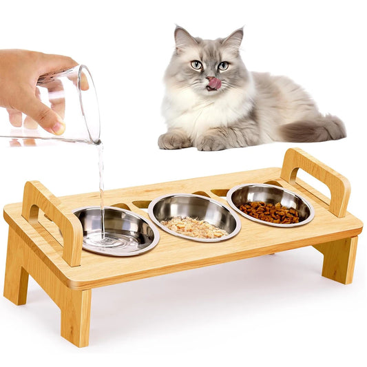 Elevated Cat Food Bowl with 3 Stainless Steel Bowl for Indoor Feeding Bowls Anti Vomitting Raised Pet Feeder Small Cats Bowls