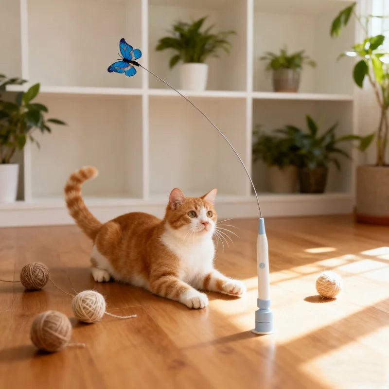 Electric Suction Cup Cat Toy Butterfly Flying Cat Toy Self-entertaining Cat Toy Long Rod Steel Wire Cat Toy