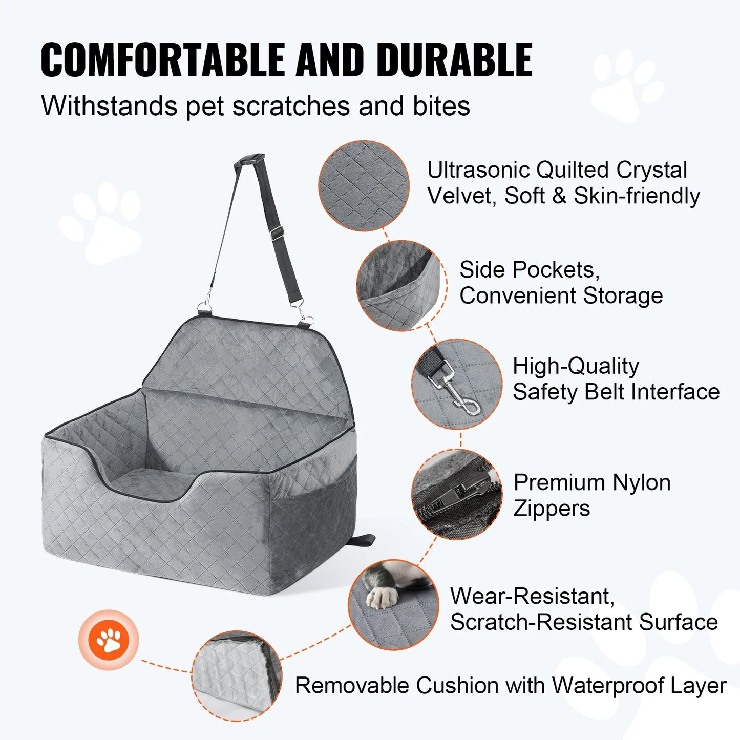Dog Car Seat Dog Booster Seat for Car with A Storage Pocket Sponge Filling Car Bed for Medium Large Dog up to 55 lbs