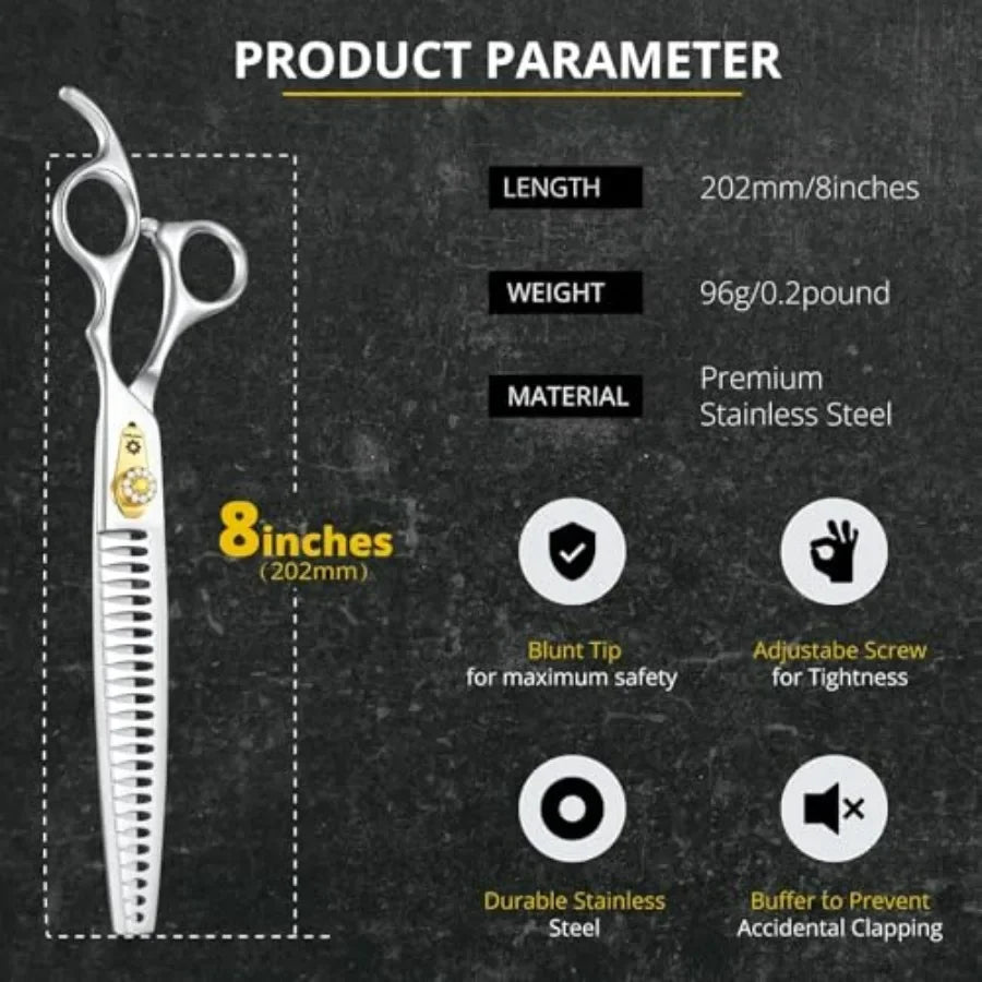 Dream Reach Chunker Dog Scissors 8 Inch Ergonomic Professional Pet Grooming Shears with Adjustable Screw Textured Thinning Scis