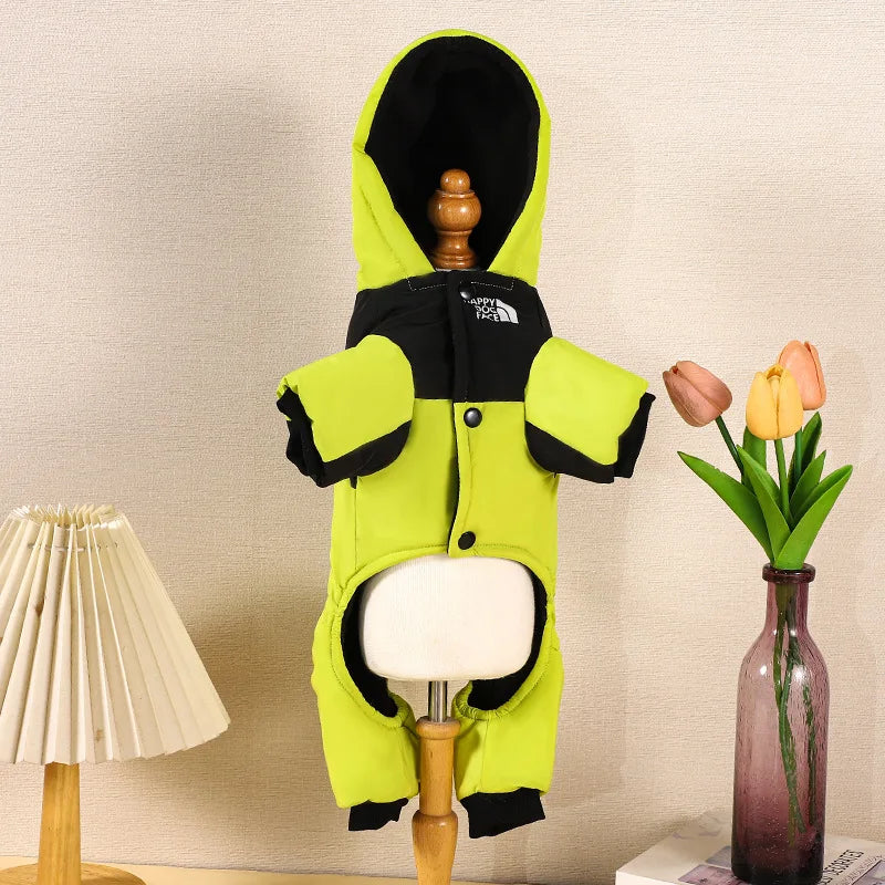 New winter dog clothes with fleece and thickened cotton coat, warm hooded four-legged pet clothing