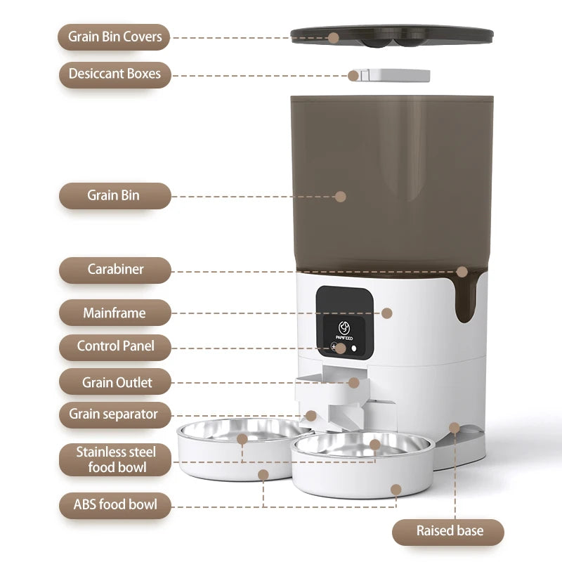 cat double bowl smart automatic feeder cat food dog food pet food dispenser 7L large capacity connect wifi timer dosing