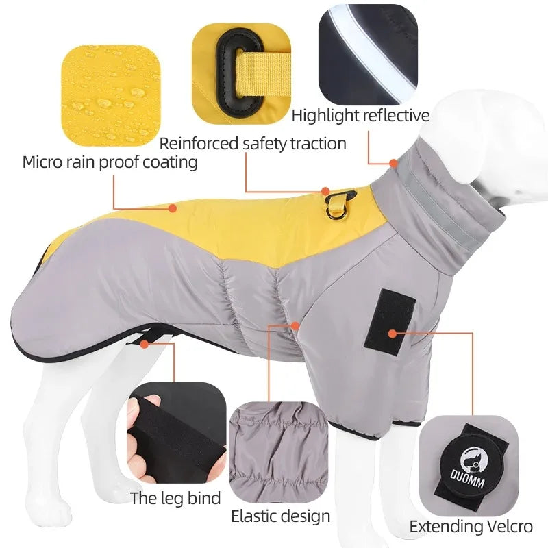 Winter Warm Dog Down Jacket Waterproof Large Dog Coat Reflection High Collar Pet Clothing for Medium Large Dogs Golden Retriever