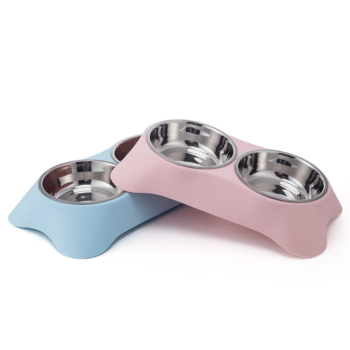 1PC Pet Stainless Steel Double Bowl Cat and Dog Bowl Cat Food Dish Dog Food Dish Anti-Spill Feeder and Waterer, Dual-Purpose Pet