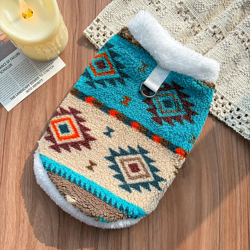 Dog Cat Vest - Winter Warm Plush Sleeveless Jacket, Nordic Knit Pattern Pet Coat, Cozy Fleece Lined Puppy Kitten Appar