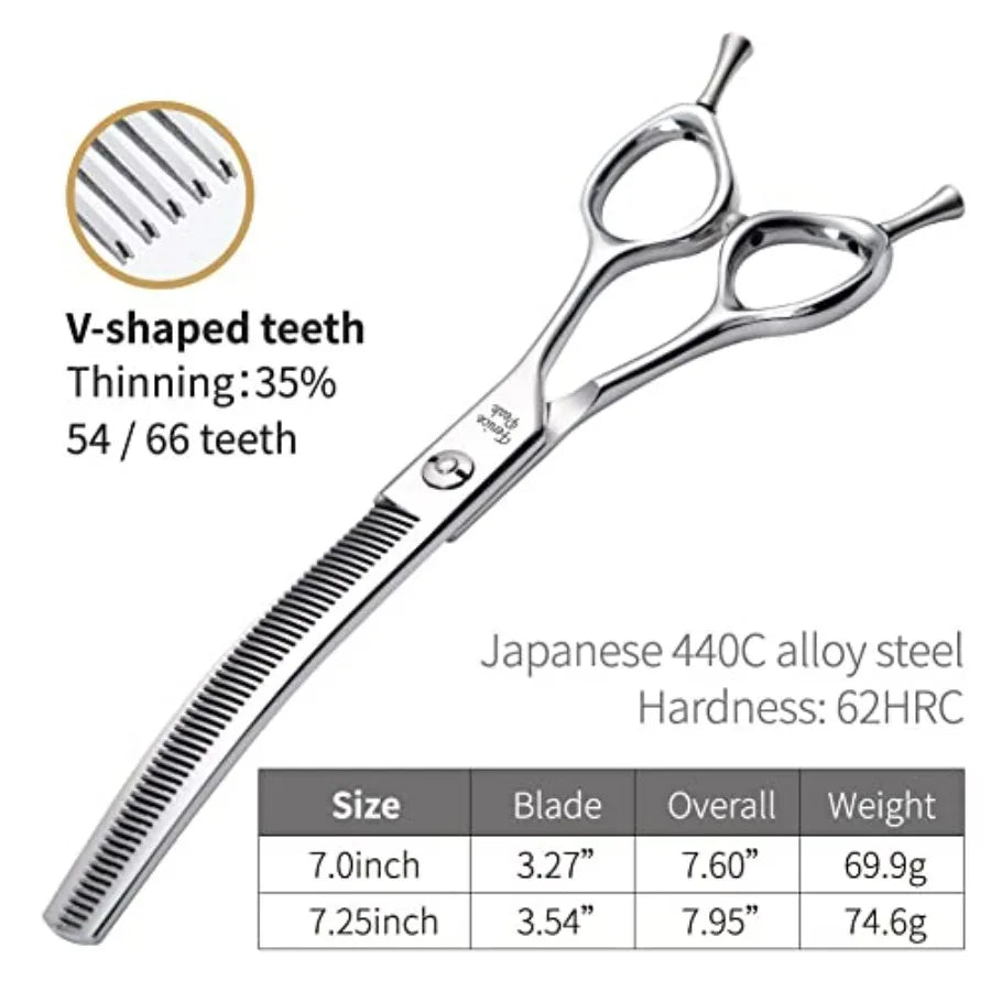 Dog Grooming Shears Curved Thinning Scissors for Dogs and Cats Face Body Trimming Shears 440C 7.5''