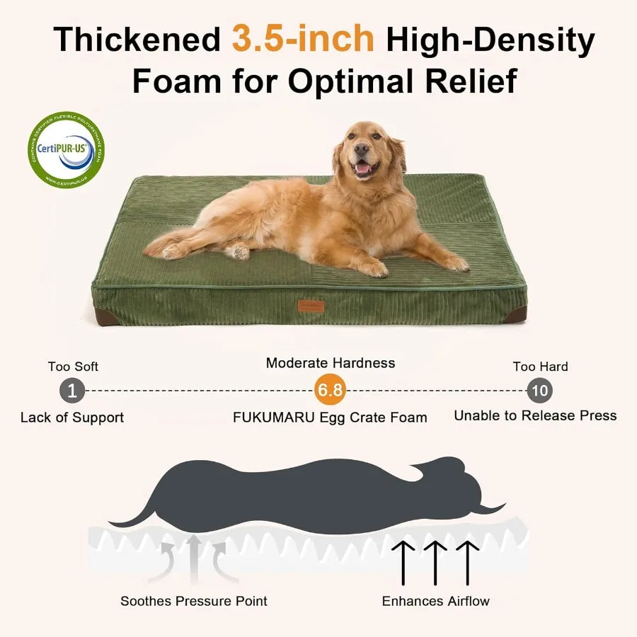 Large Waterproof Dog Bed with Egg Crate Foam Support and Washable Cover Plush Corduroy Exterior for Cozy Comfort AntiSlip Botto