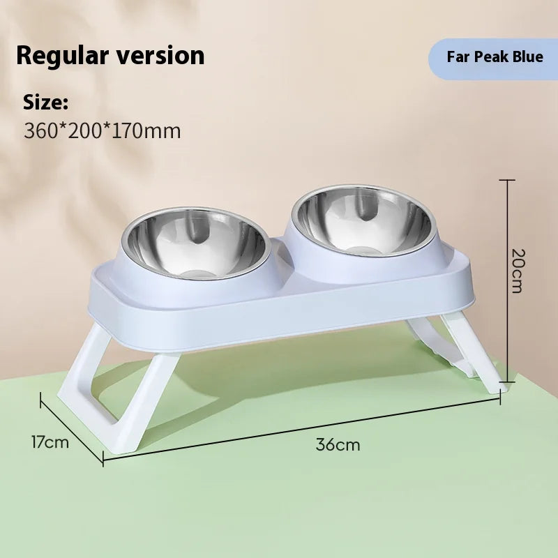 Stainless Steel Elevated Cat Bowl Dual Dish - Anti-Slip Non-Tip Raised Feeder Neck Support for Pets Dogs Cats