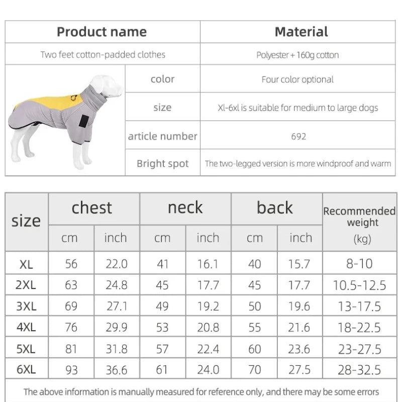 Winter Warm Dog Down Jacket Waterproof Large Dog Coat Reflection High Collar Pet Clothing for Medium Large Dogs Golden Retriever