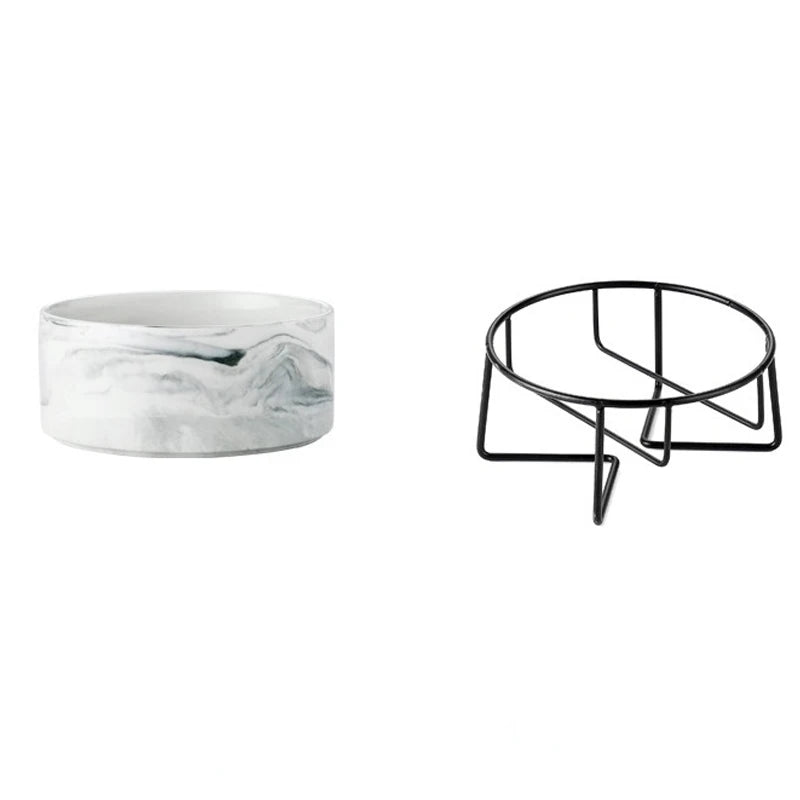 Ceramic Cat Bowl Double Marble Feeder for Dog Puppy with Raised Stand Non-Slip Feeding Food and Water Accessories Products #P021