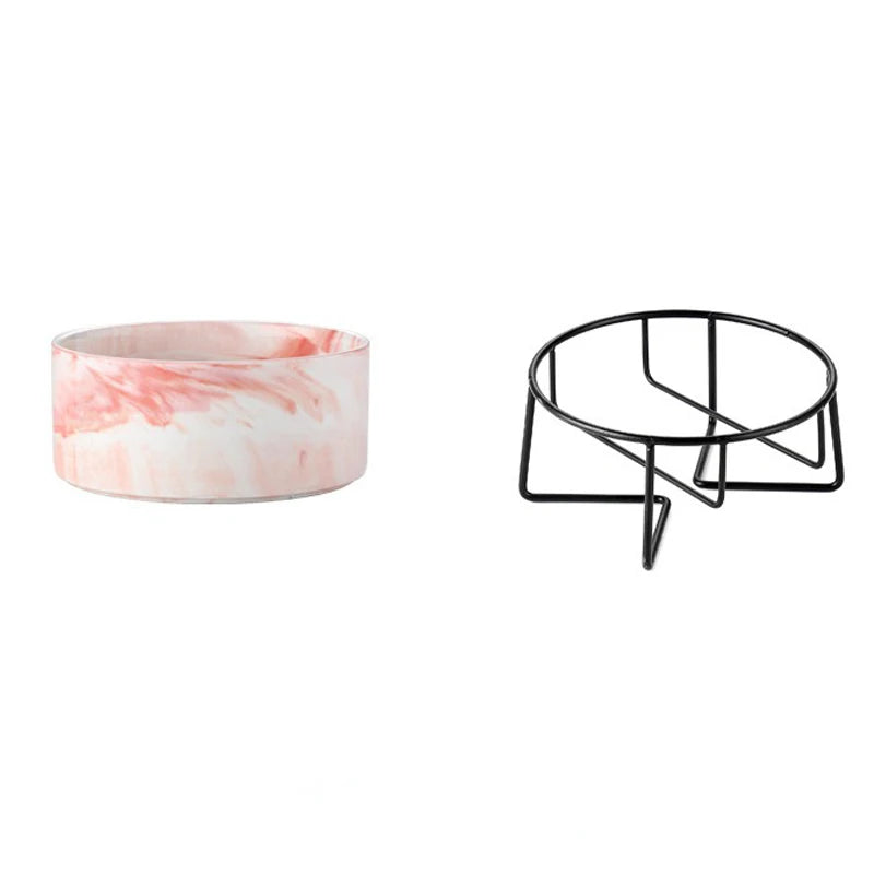 Ceramic Cat Bowl Double Marble Feeder for Dog Puppy with Raised Stand Non-Slip Feeding Food and Water Accessories Products #P021