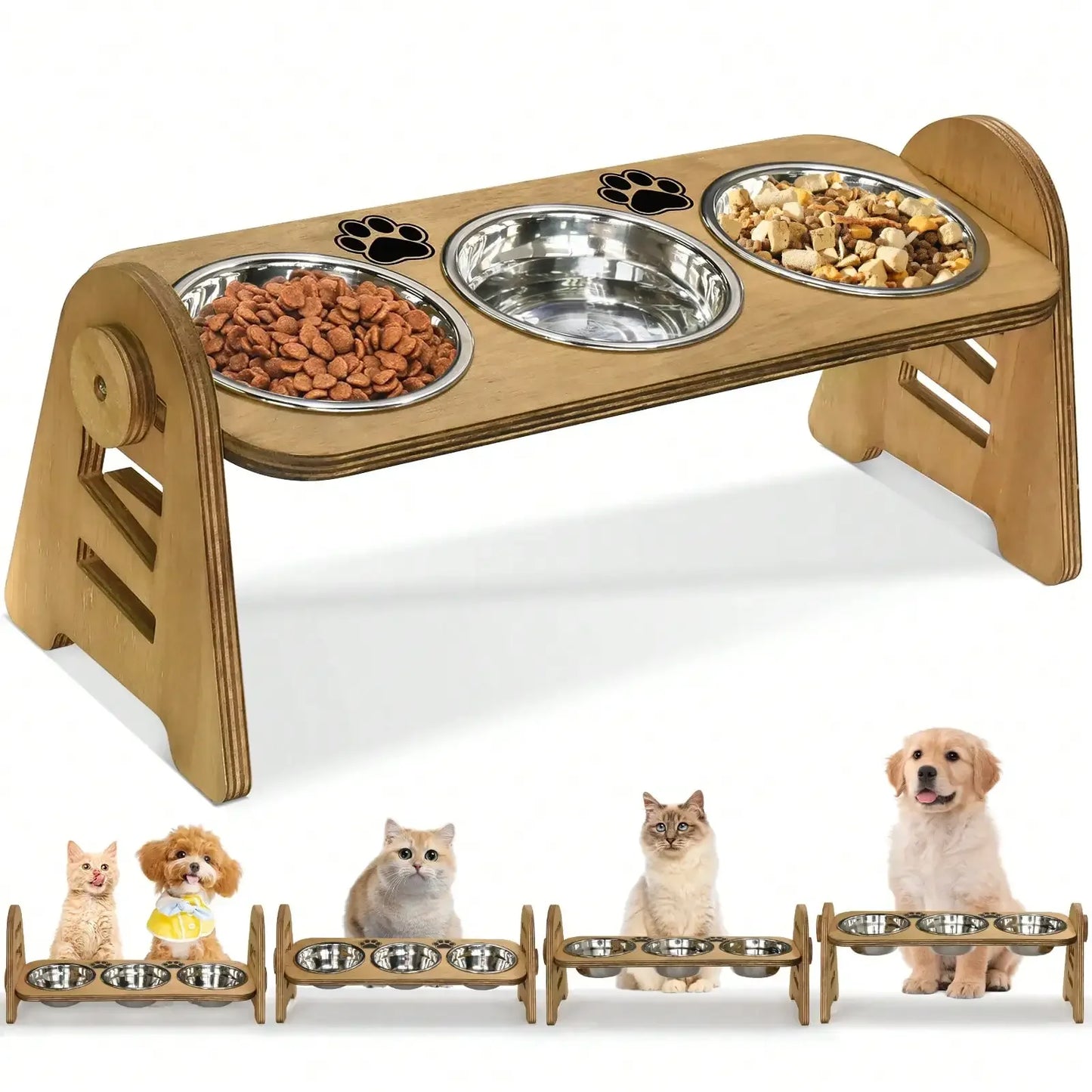 Cat And Dog Pet Bowl, Adjustable Height, Suitable For Indoor Cats And Small Dogs, With 3 Stainless Steel Cat Bowls, Cat Food And