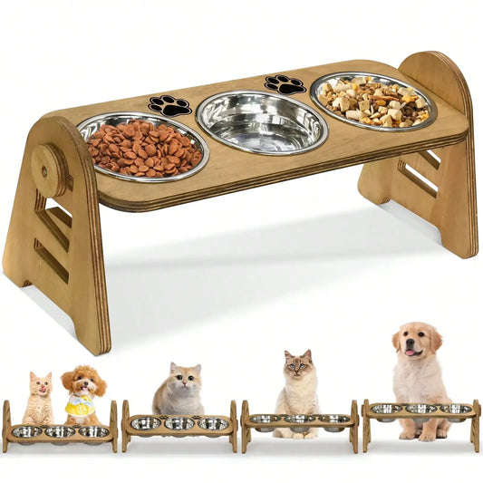 Cat And Dog Pet Bowl, Adjustable Height, Suitable For Indoor Cats And Small Dogs, With 3 Stainless Steel Cat Bowls, Cat Food And