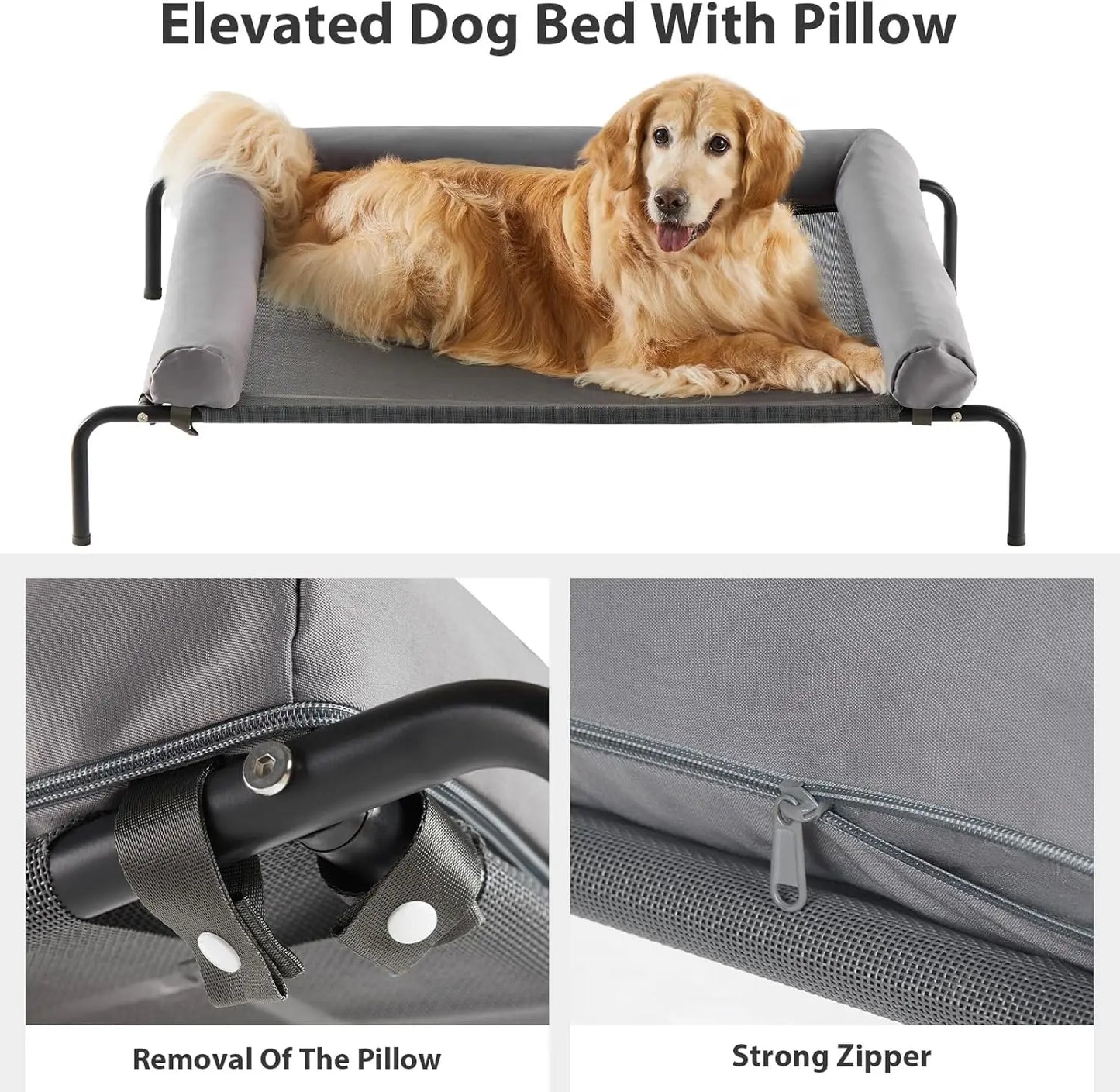 Large Elevated Cooling Dog Bed with Breathable Mesh, Chew-Proof Design for Outdoor Use, Portable Pet Cot
