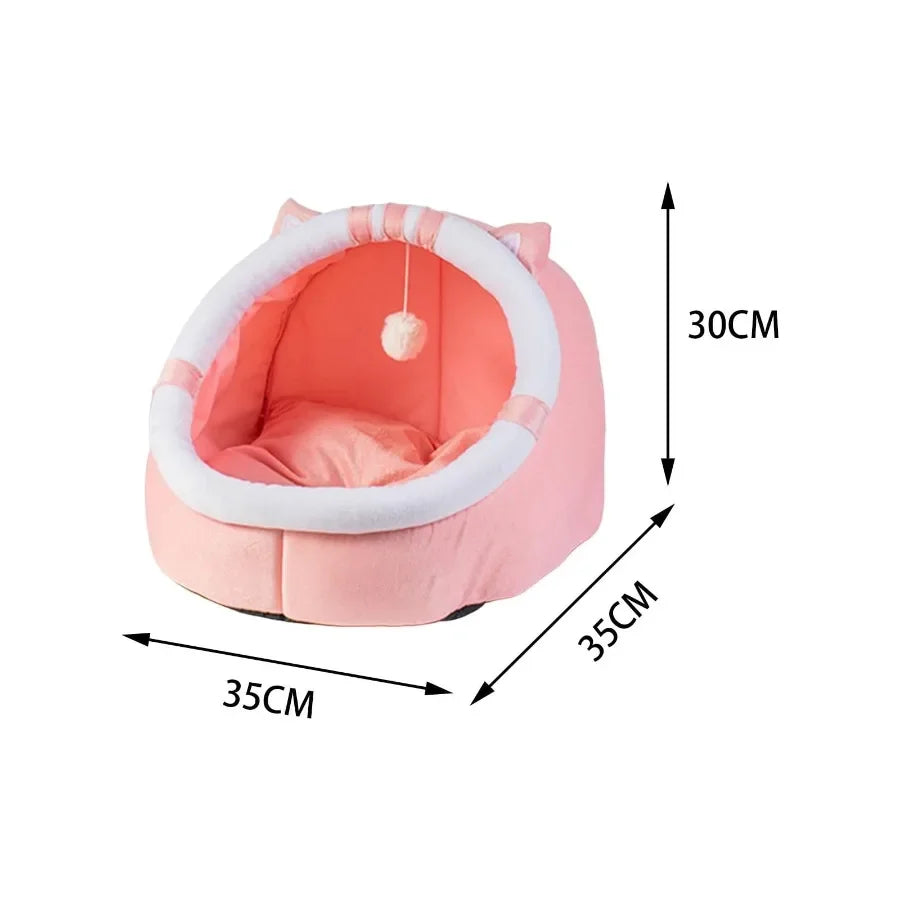 Warm Cave Nest Sleeping Bed for Indoor Cats and Small Puppies Cozy Pink Pet Bed with Soft Fleece Interior Ideal for Indoor Use