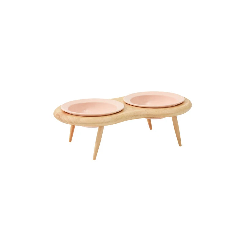 Cat Ceramic Bowl Small Dogs Double Food Water Bowls Pet Elevated Height Adjustable Drinking Eating Bowls with Wooden Stand