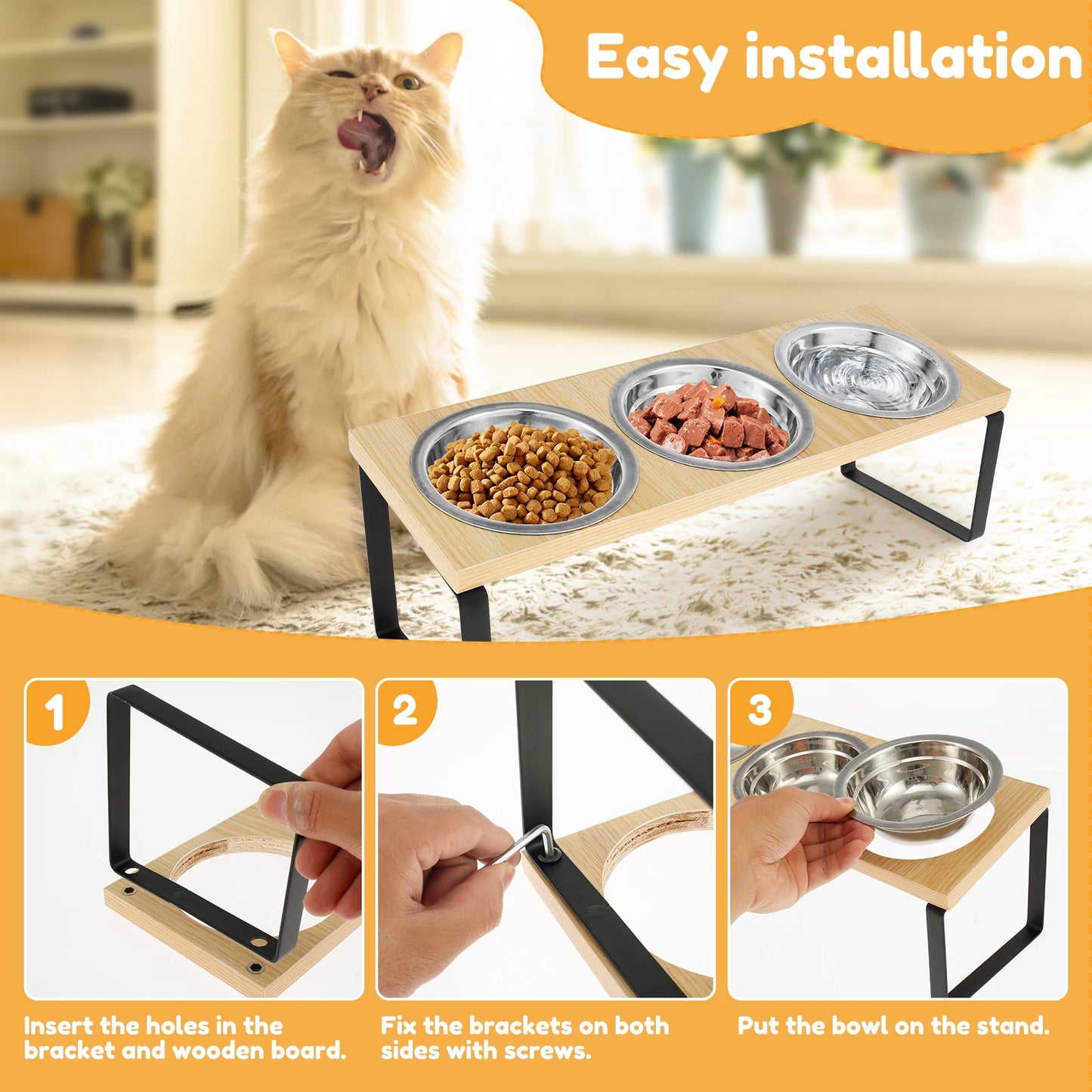 Elevated Cat Bowls 15° Tilted Pet Raised Bowls Height Adjustable Raised Cat Bowl Stainless Steel / Ceramic Bowl Anti Vomitting