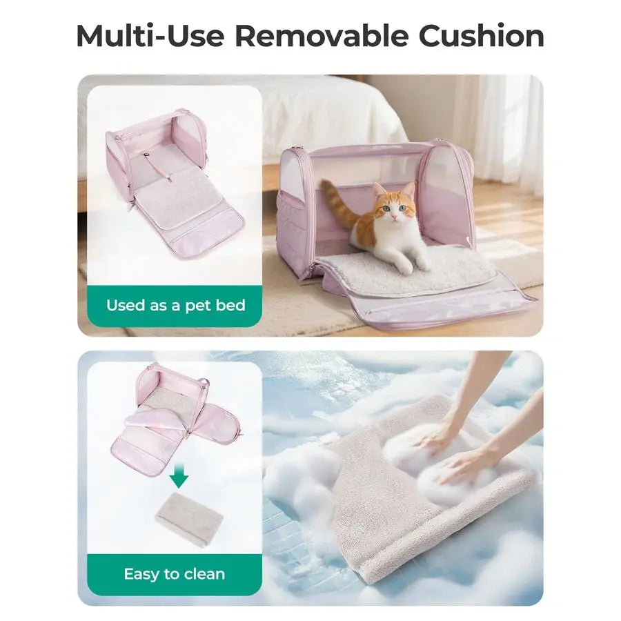 Cat Carrier SoftSided Pet Carrier for Small Medium Cats Dogs Puppy Quilted Collapsible Puffy Travel Bag Up to 20 Lbs Pink