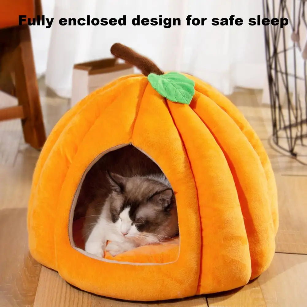 Semi-Enclosed Pet Bed Comfort Stable Anti-Slip Pumpkin Pet Tent Cat House Soft And Cozy Pet Bed For Small Medium Dogs Cats