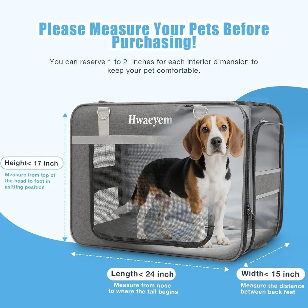 Pet Carrier with Wheels, Rolling Carrier for 2 Cats or Medium Dog, 24 X 15 X 17 Portable Crate for L