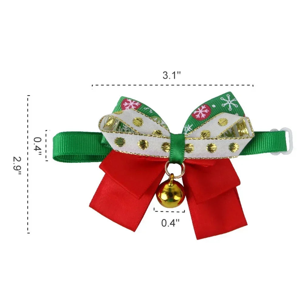 New Year's Christmas Pet Collar with Bell Cute Bow Tie Pet Cat Dog Collar Bow Tie Kitten Puppy Chihuahua Pug Collar