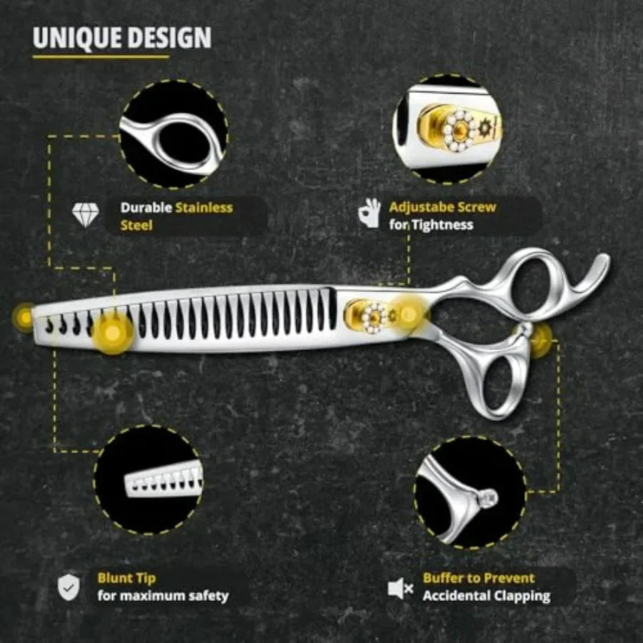 Dream Reach Chunker Dog Scissors 8 Inch Ergonomic Professional Pet Grooming Shears with Adjustable Screw Textured Thinning Scis