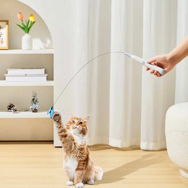 Electric Suction Cup Cat Toy Butterfly Flying Cat Toy Self-entertaining Cat Toy Long Rod Steel Wire Cat Toy