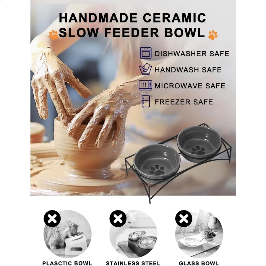 Dog Cat Food Bowls12 OZ 1.5 Cup Ceramic Raised Pet Bowls for Food and Water Two Elevated Pet Dishes Bowls 2.75 Height Sturdy Me