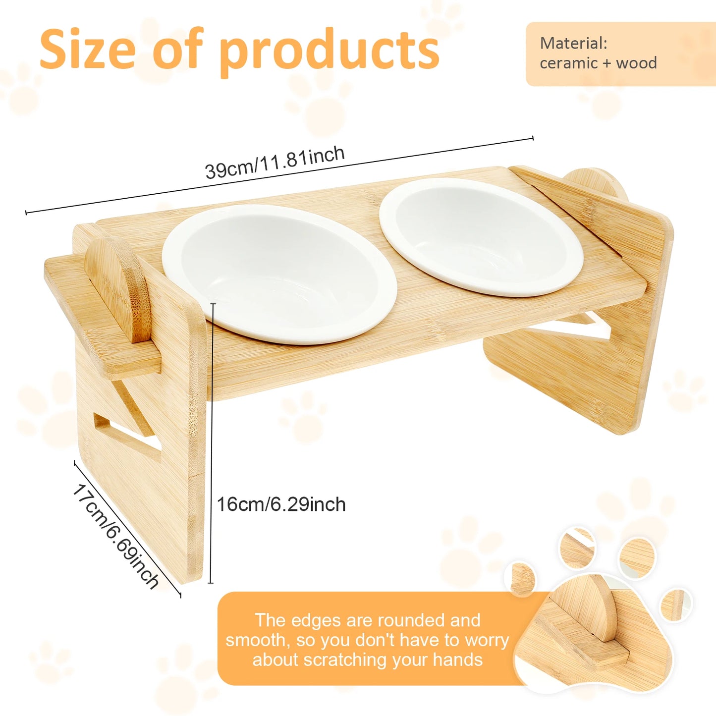 Elevated Cat Bowls 15° Tilted Pet Raised Bowls Height Adjustable Raised Cat Bowl Stainless Steel / Ceramic Bowl Anti Vomitting