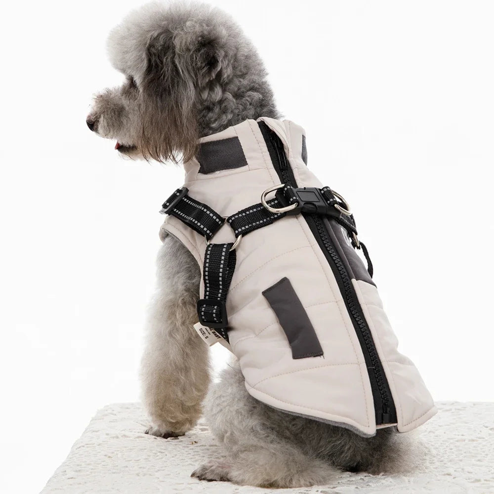 Pet Dog Wind Breaker with Dual D Leash Vest Dog Jacket Warm Dog Hoodie Warm Dog Clothes