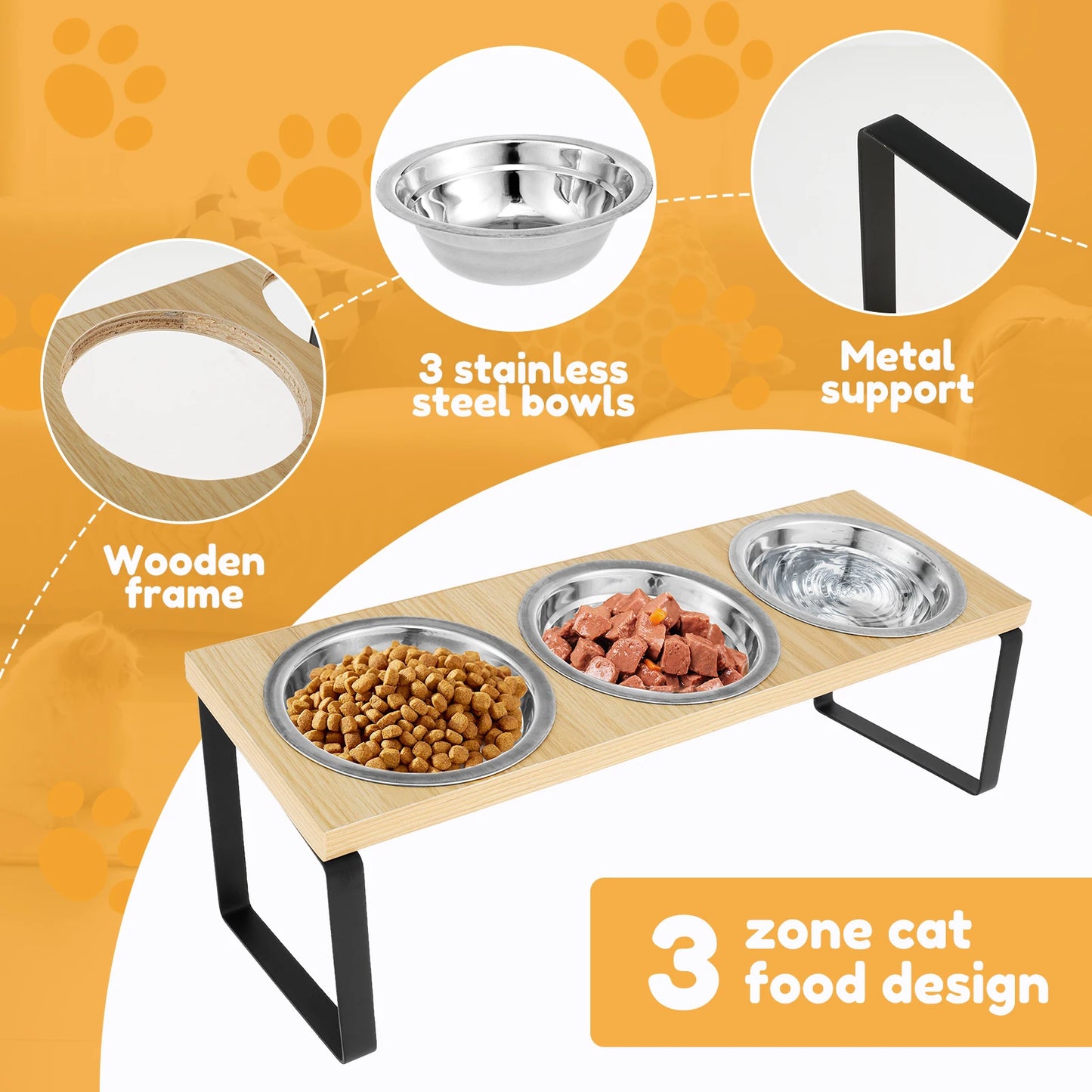 Elevated Cat Bowls 15° Tilted Pet Raised Bowls Height Adjustable Raised Cat Bowl Stainless Steel / Ceramic Bowl Anti Vomitting
