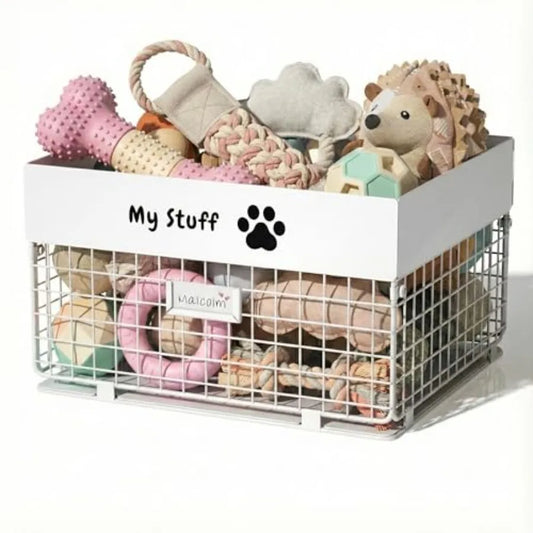 Dog Toy Box- Metal Toy basket for Dog - Dog Toys Storage Bin for Pet - Personalized Large Dog Toys Basket for Puppy and Pet- Ch