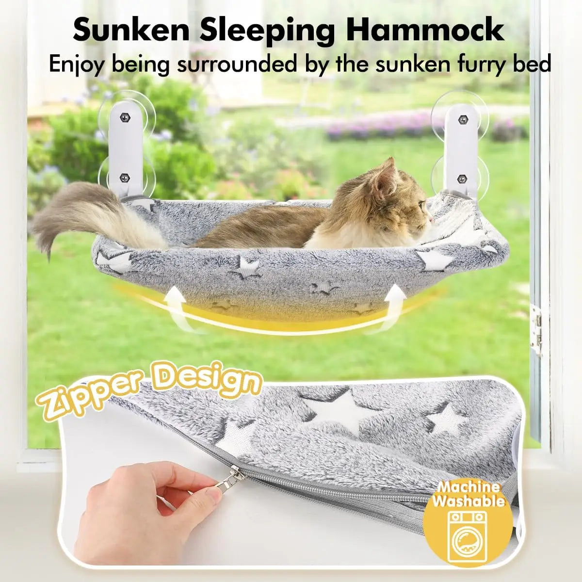 Glow in The Dark Cat Window Perch, Foldable Pet Hammock Bed with Sturdy Metal Frame and Glowing Stars Pattern for Indoor Cats