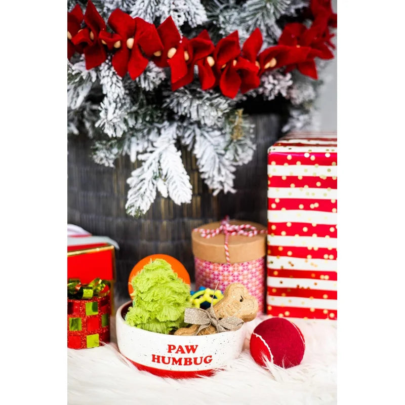 Paw Humbug Pet Bowl, Speckled Dog and Food Dish, Holiday , Holds 3 Cups, Medium