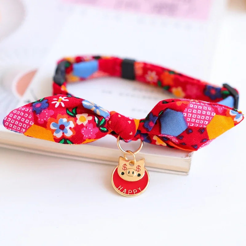 Cute Japanese Print Pet Collar: Bunny Ears Necklace for Dogs & Cats (Spring Decoration)