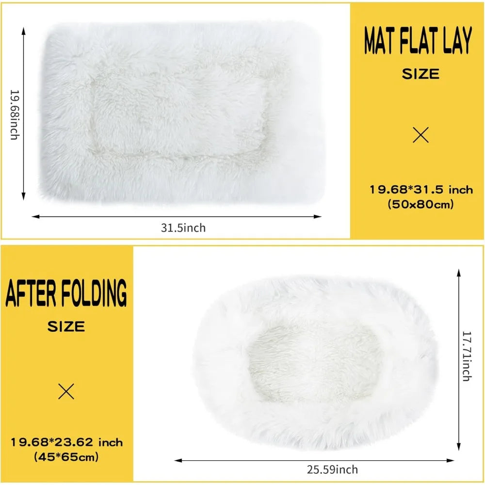 Fluffy Dog Cat Bed Mat 19.6x31.4 inch, Washable Soft Plush Faux Fur Warm Area Puppy Pads Blanket for Indoor Pet Sleep Cushion Wh
