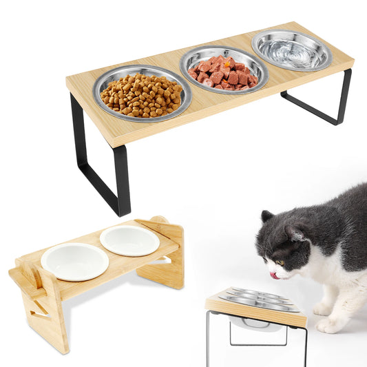 Elevated Cat Bowls 15° Tilted Pet Raised Bowls Height Adjustable Raised Cat Bowl Stainless Steel / Ceramic Bowl Anti Vomitting