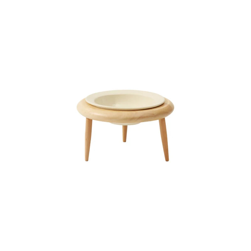 Cat Ceramic Bowl Small Dogs Double Food Water Bowls Pet Elevated Height Adjustable Drinking Eating Bowls with Wooden Stand