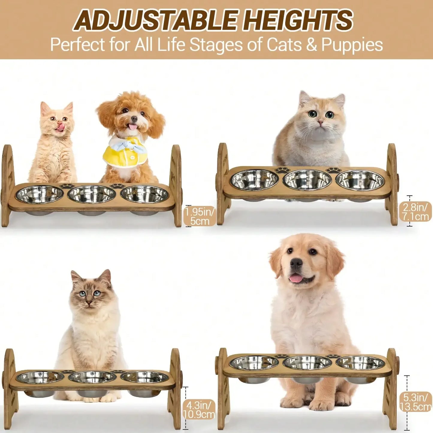 Cat And Dog Pet Bowl, Adjustable Height, Suitable For Indoor Cats And Small Dogs, With 3 Stainless Steel Cat Bowls, Cat Food And