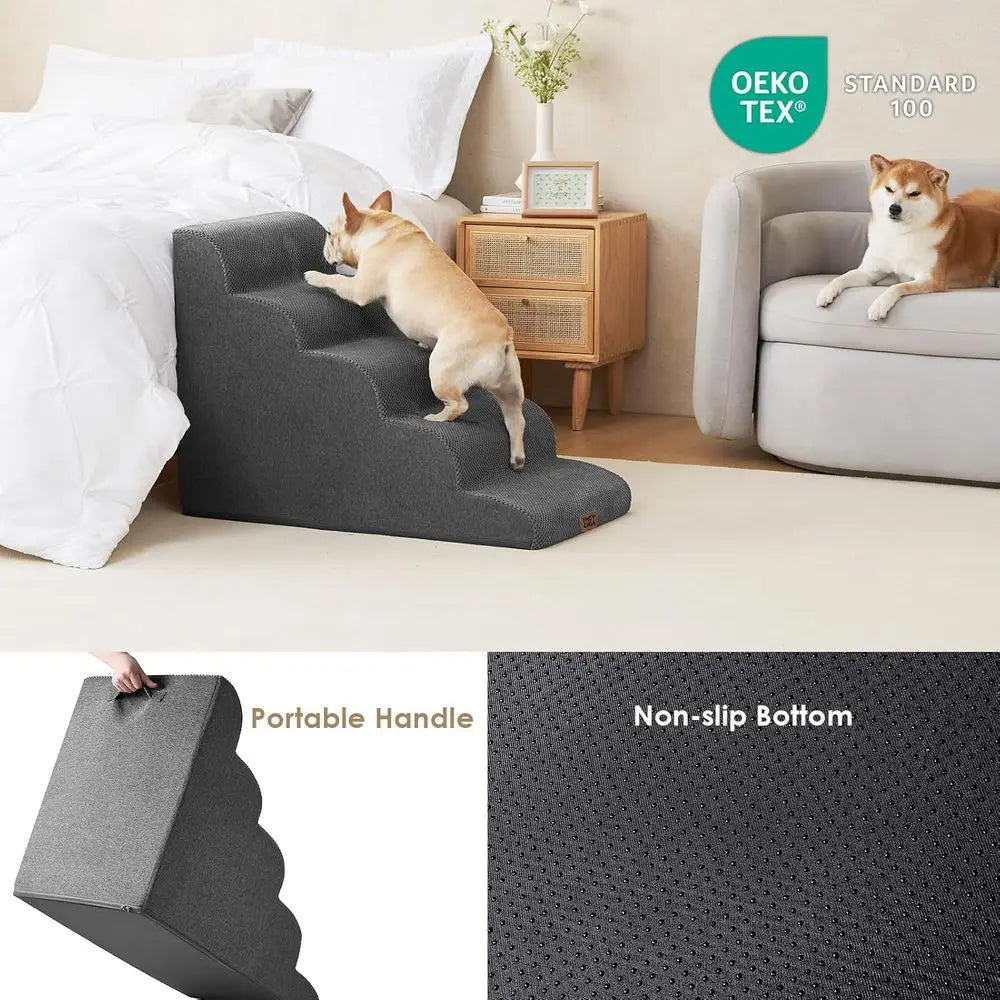 Curved Dog Stairs p or High Beds, 5-Step Extra Wide Dog Steps or Small Dogs and Cats, Pet Stairs or High Bed Clim, Non-Slip Bala