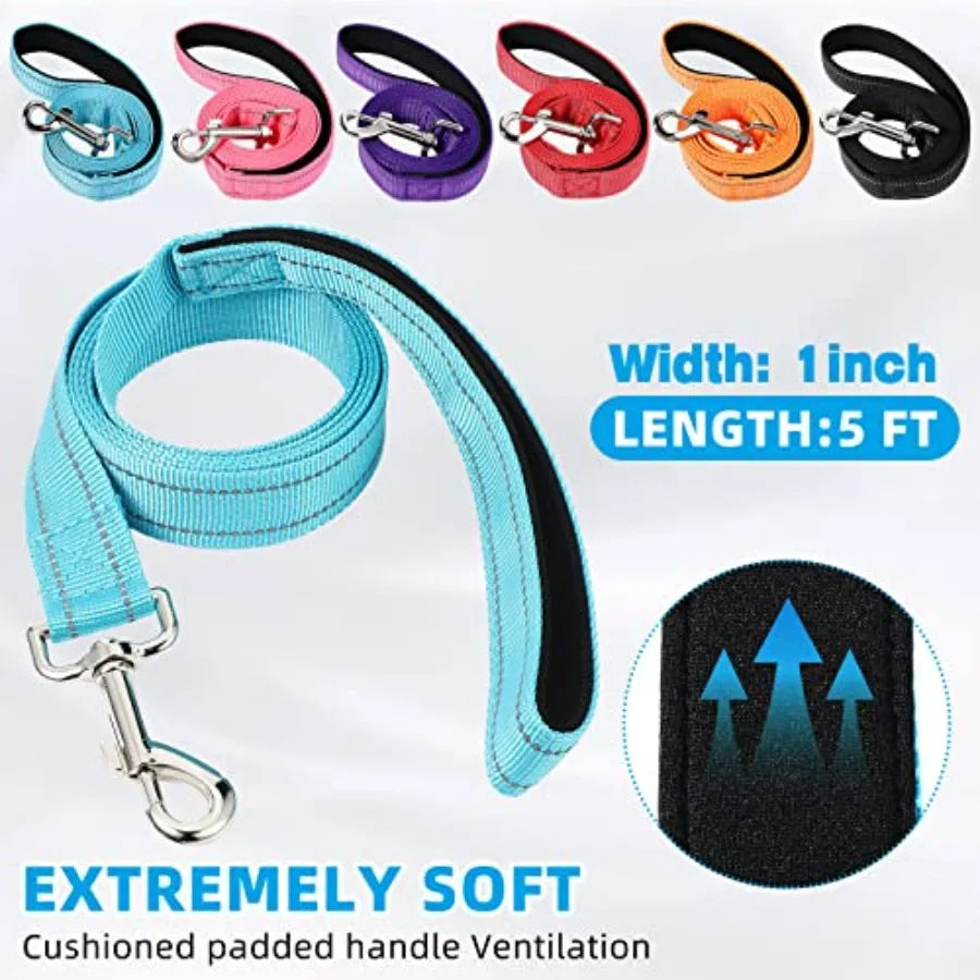 6 Sets Reflective Dog Leash and Collar Set, Nylon Leashes Adjustable Dog Collar Heavy Duty Padded Handle Leash for Small Medium